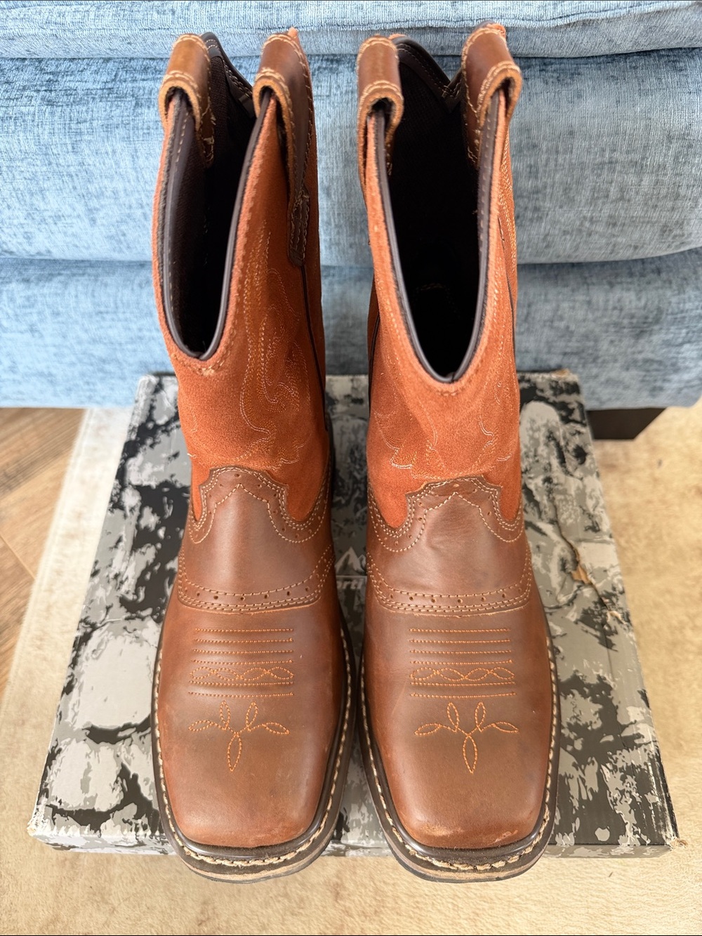 Nortiv8 Men's Tan/Brown Steele Toe Western Cowboy Boots - Classic Pull-On Style